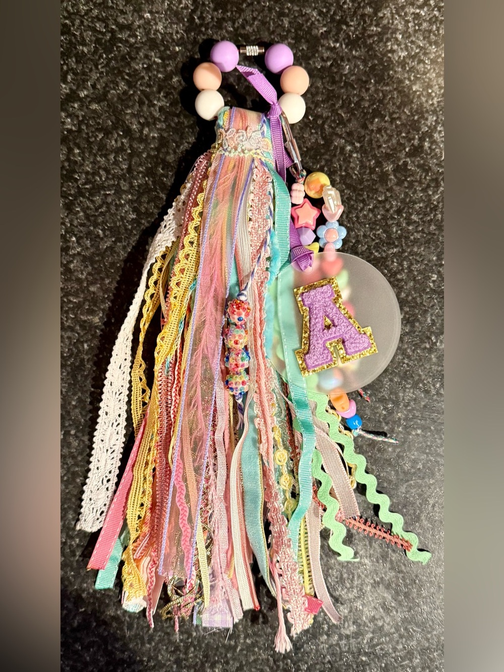 Pastel Rainbow Letter A Tassel Keychain for Kids